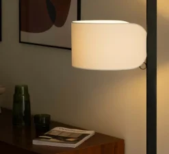 Lampadaire, Stand Up, noir, lin naturel, Ø40cm, H175cm - Faro