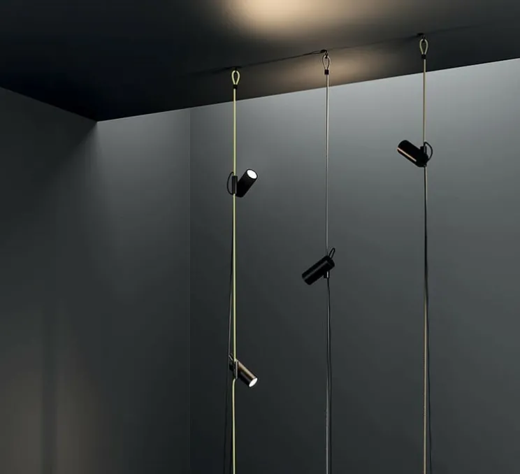 Lampadaire suspendu, Cima, noir, or mat, Ø6cm, H34cm - Lodes