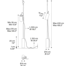 Lampadaire suspendu, Cima, noir, or mat, Ø6cm, H34cm - Lodes