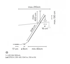 Lampadaire*Vibia Lampadaire suspendu, North 5666, , LED, dim, 2700K, 1041 lm, L16cm, H208cm - blanc