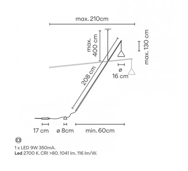 Lampadaire*Vibia Lampadaire suspendu, North 5666, , LED, dim, 2700K, 1041 lm, L16cm, H208cm - blanc
