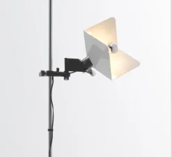 Lampadaire*Stilnovo Lampadaire, Triedro, , L35,1cm, H200cm - Abat-jour blanc métal brillant, métal noir