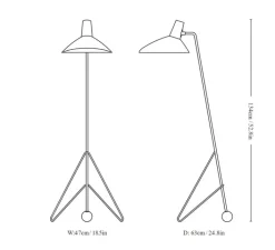 Lampadaire*Andtradition Lampadaire, Tripod HM8, noir mat, L47cm, H134cm - noir mat, laiton