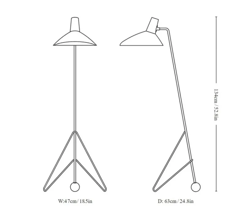 Lampadaire*Andtradition Lampadaire, Tripod HM8, noir mat, L47cm, H134cm - noir mat, laiton