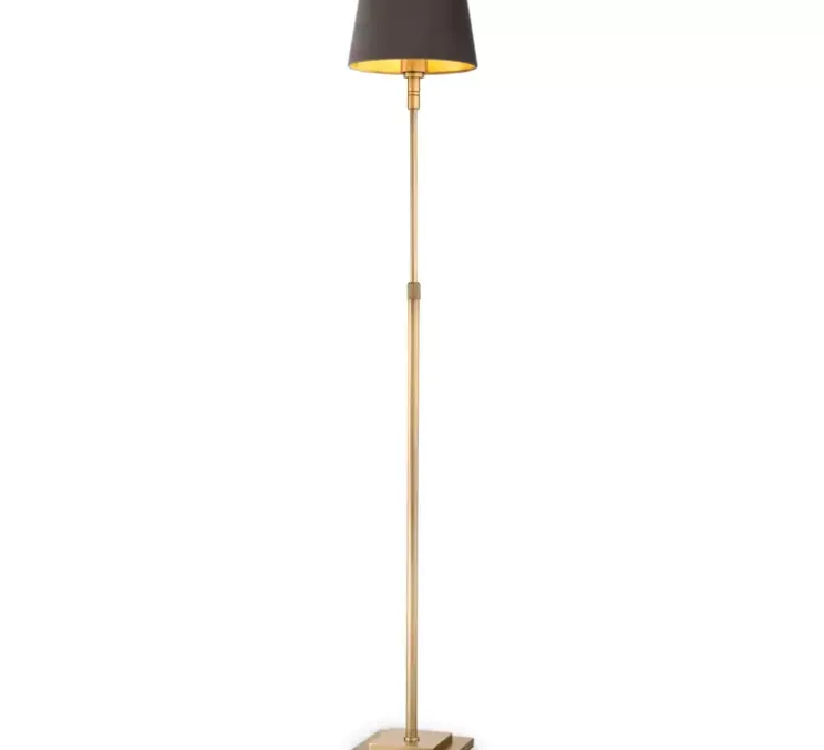 Lampadaire, Tryon, laiton brossé, abat-jour gris velours, Ø20cm, H146,5cm - Eichholtz