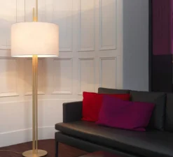 Lampadaire, Upper, Blanc et laiton satiné, Ø60cm, H200cm - CVL