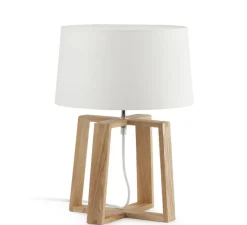 Enfants|Lampe*Faro Lampe à poser, Bliss, bois et abat-jour tissus blanc, H44cm, Ø32cm - blanc, bois
