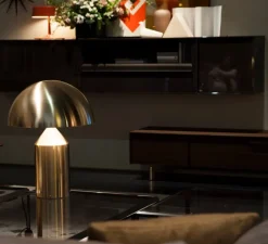 Lampe*Oluce Lampe à poser, Atollo, brossé, H50cm, Ø38cm - laiton