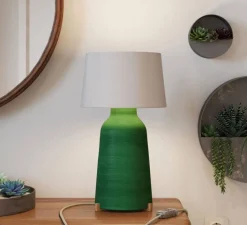 Lampe*Creative Cables Lampe à poser, Bottiglia, abat-jour Athena, , Ø24cm, H44cm - vert, blanc