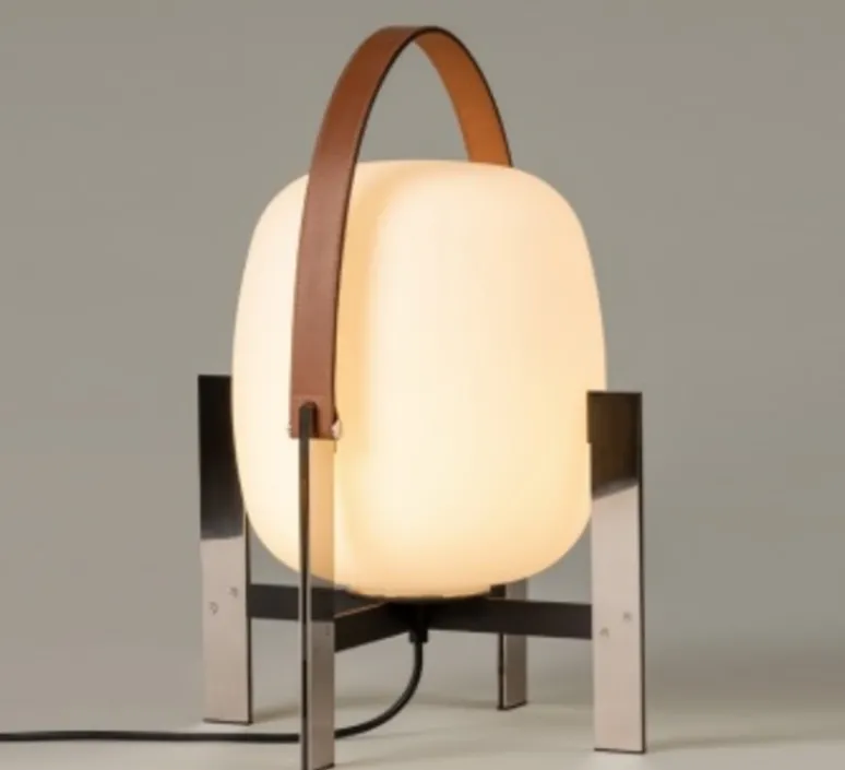 Lampe*Santa & Cole Lampe à poser, Cesta Metallica, , Ø35cm, H51cm - métal et bois, poignée cuir