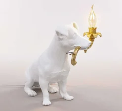 Enfants|Lampe*Seletti Lampe à poser, Chien, Rio Lamp, , L42cm, H25cm - blanc et or