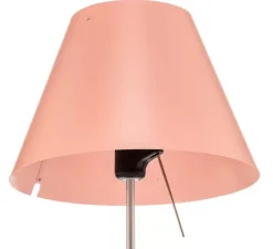 Lampe à poser, Costanzina, abat-jour rose avant-gardiste, pied aluminium, Ø26cm, H51cm - Luceplan