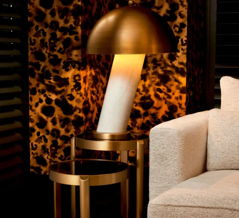 Lampe*Eichholtz Lampe à poser, Daniel, , L50cm, H74cm - marbre blanc, laiton antique