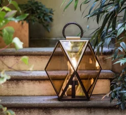 Lampe à poser d'extérieur, Muse Lantern, medium, bronze, ambre, IP68, Ø40cm, H40cm - Contardi