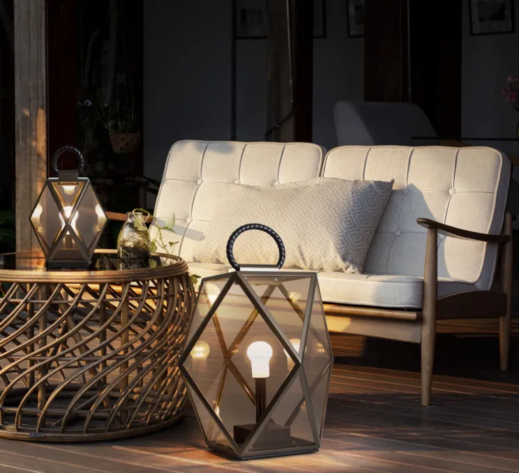 Lampe à poser, d'extérieur, Muse Lantern battery, small, bronze et ambre, IP65, LED, 3000k, 430 lm, Ø25cm, H25cm - Contardi