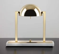 Lampe à poser, Diane - Jacques Adnet, plaqué or, marbre blanc, L32cm, H29cm - Lumen Center Italia