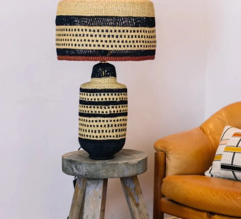 Lampe*Golden Editions Lampe à poser, Dots, , Ø35cm, H48cm - naturel, bleu foncé