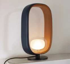 Lampe*Tooy Lampe à poser, Filipa, 555.31, , IP40, L28cm, H45cm - noir texturé, cuir noir et marron