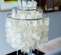 Lampe*Verpan Lampe à poser, Fun 1TM, , Ø40cm, H65cm - nacre, blanc