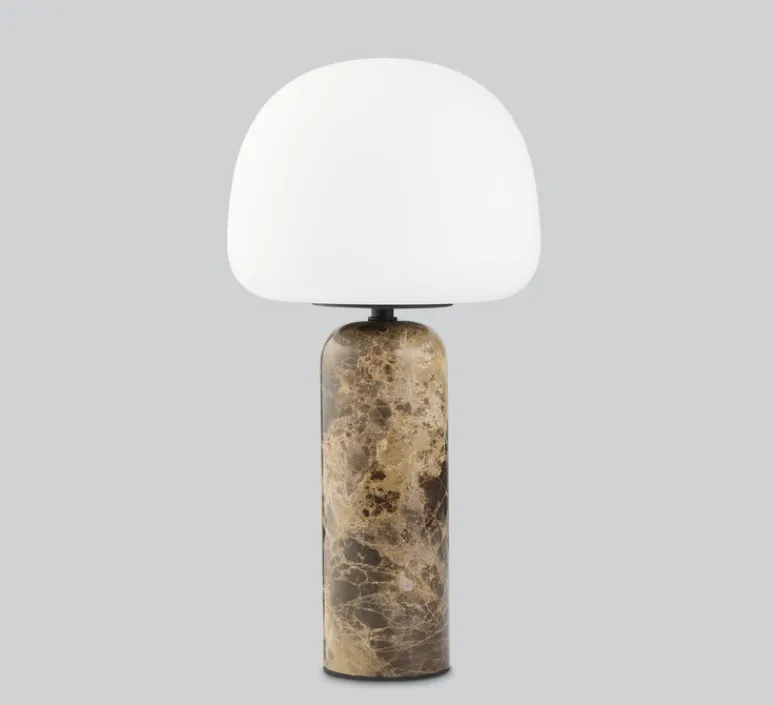 Lampe*Northern Lampe à poser, Kin, , LED, dim, 2700K, 800 lm, Ø20cm, H40cm - blanc mat, marbre marron
