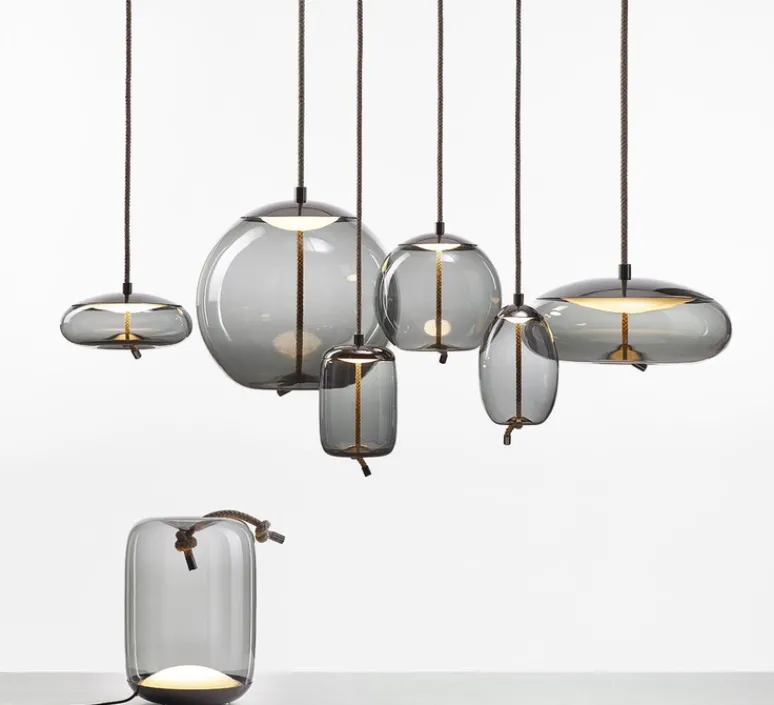 Lampe*Brokis Lampe à poser, KNOT CILINDRO TABLE , , LED, 2700k, 1660lm, Ø30cm, H42cm - gris fumé