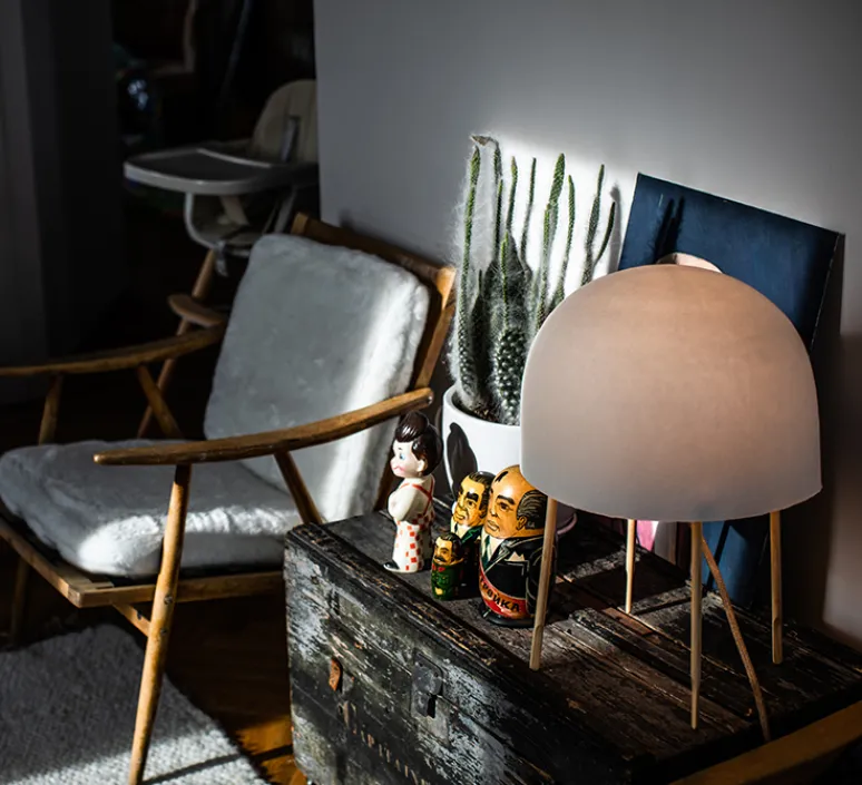 Lampe*Foscarini Lampe à poser, Kurage, , Ø34cm, H49cm - blanc et frêne