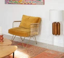 Lampe*Cosin Lampe à poser, La grande lampe Charlotte, marron, abat-jour coton, Ø40cm, H68cm - bois, abat-jour coton