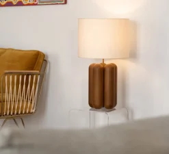 Lampe à poser, La grande lampe Charlotte, marron, abat-jour lin, Ø40cm, H68cm - Cosin
