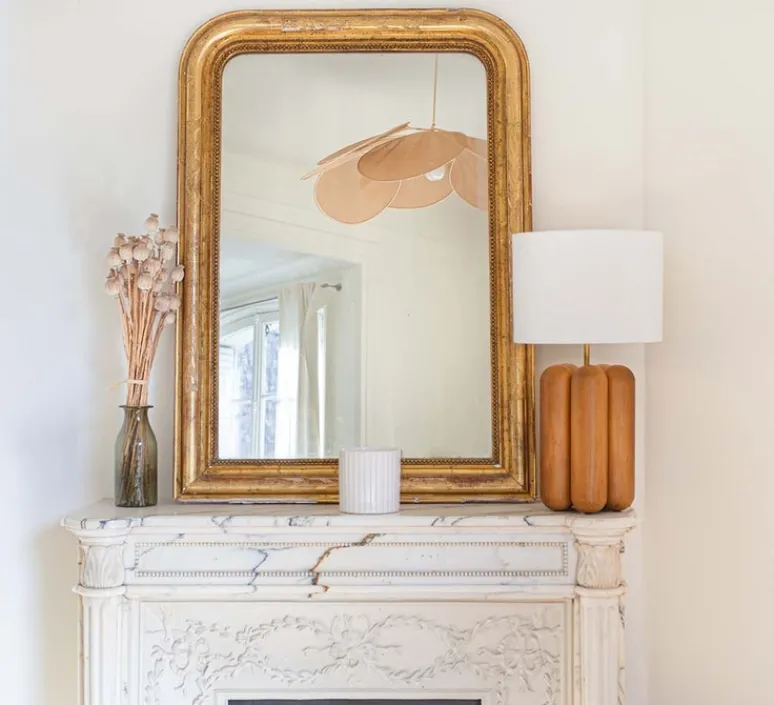 Lampe*Cosin Lampe à poser, La lampe Charlotte, marron, abat-jour coton, Ø30cm, H55cm - bois, abat-jour coton