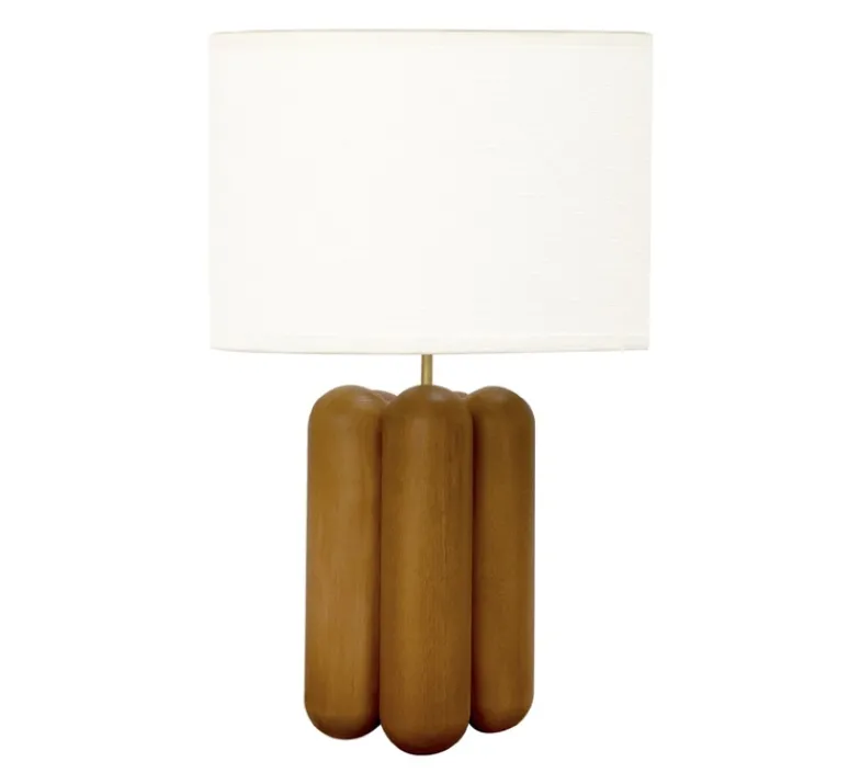 Lampe*Cosin Lampe à poser, La lampe Charlotte, marron, abat-jour coton, Ø30cm, H55cm - bois, abat-jour coton