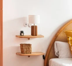 Lampe*Cosin Lampe à poser, La petite lampe Charlotte, marron, abat-jour lin, Ø18cm, H32cm - bois, abat-jour lin