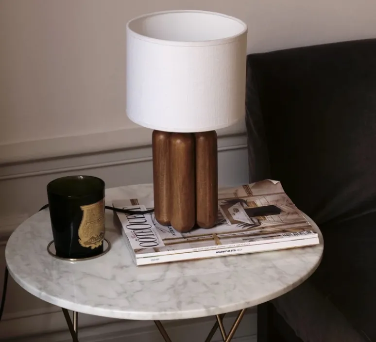 Lampe*Cosin Lampe à poser, La petite lampe Charlotte, marron, abat-jour lin, Ø18cm, H32cm - bois, abat-jour lin