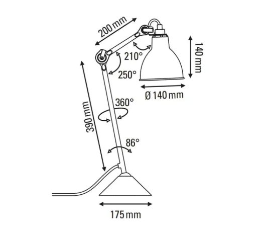 Lampe|Enfants*DCW éditions Paris Lampe à poser, Lampe Gras 205, , L14cm, H59cm - corps noir, abat-jour rond blanc (intérieur blanc)