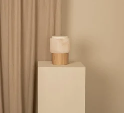 Lampe*Simone & Marcel Lampe à poser, Lanterno, , Ø19cm, H25cm - Albâtre, chêne