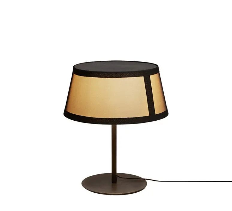 Lampe*Tooy Lampe à poser, Lilly, 558.32, , Ø50cm, H60cm - noir texturé, tissu beige et maille noire