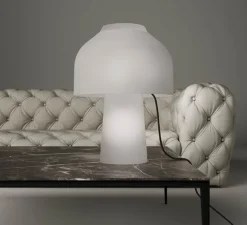 Lampe à poser, Lilly, verre givré, blanc mat, Ø36cm, H48cm - Karman