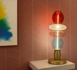 Lampe à poser, Léonor, bleu, rouge, opaque, Ø15cm, H41,7cm - Elements lighting