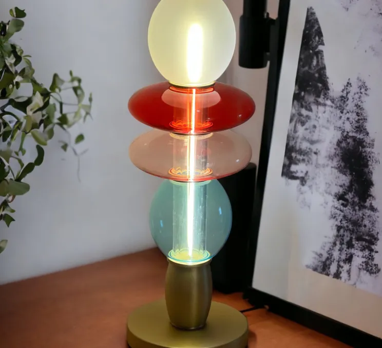Lampe à poser, Léonor, bleu, rouge, opaque, Ø15cm, H41,7cm - Elements lighting