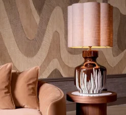 Lampe*Eichholtz Lampe à poser, Lorena, , Ø45cm, H86cm - marron, abat-jour en lin