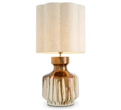 Lampe*Eichholtz Lampe à poser, Lorena, , Ø45cm, H86cm - marron, abat-jour en lin