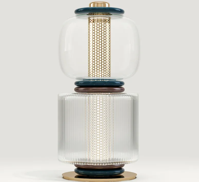 Lampe*Sarah Lavoine Lampe à poser, Loulou 2 modules, , Ø34cm, H72cm - Bleu minuit