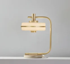 Lampe*Bert frank Lampe à poser, Masina 200, , Ø20cm, H38,3cm - laiton brossé, base satin dove et câble crème