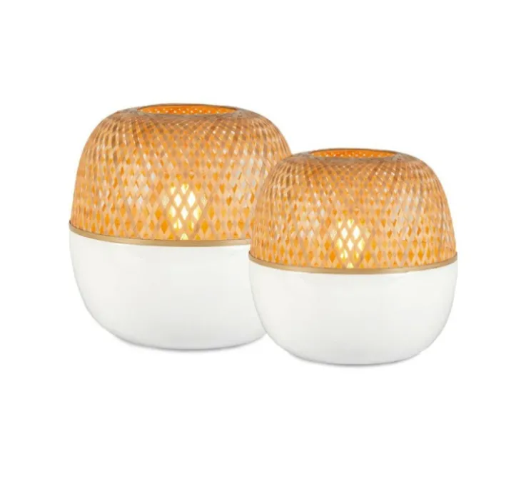 Lampe à poser, Mekong L, blanc, bambou, H33cm, Ø30cm - Good&Mojo