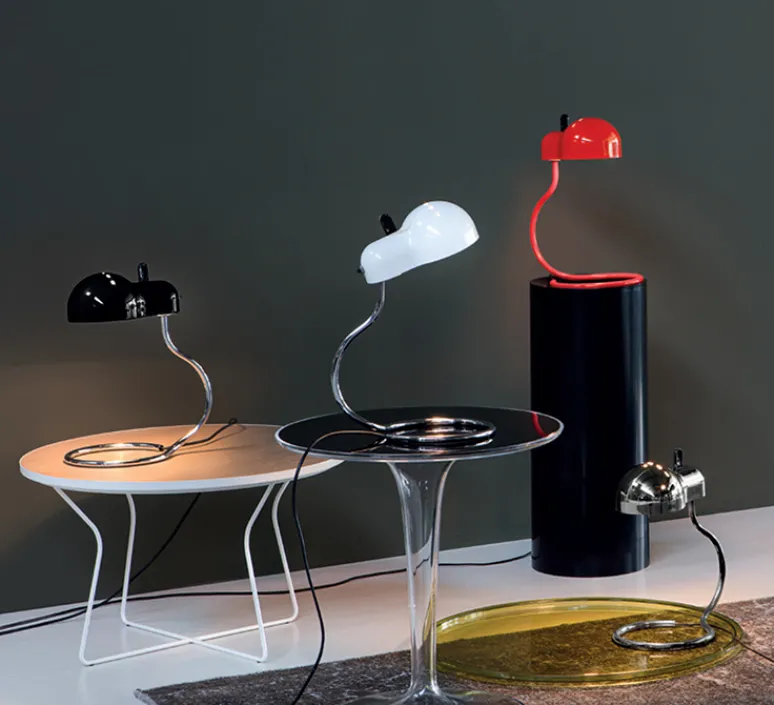 Lampe*Stilnovo Lampe à poser, Minitopo, , L19,4cm, H36cm - blanc et chrome