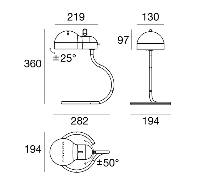 Lampe*Stilnovo Lampe à poser, Minitopo, , L19,4cm, H36cm - blanc et chrome