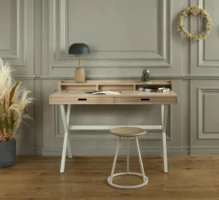 Lampe|Enfants*Hartô Lampe à poser, Nina, , chêne, laiton, Ø23cm, H41cm - gris ardoise