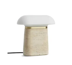 Lampe*Woud Lampe à poser, Nova, travertin , verre opalin, L27cm, H27,5cm - ivoire