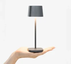 Lampe à poser, Ofelia Micro, gris foncé, IP65, LED, dim, 2200-3000K, 183-195-216 lm, Ø6,7cm, H20cm - Zafferano