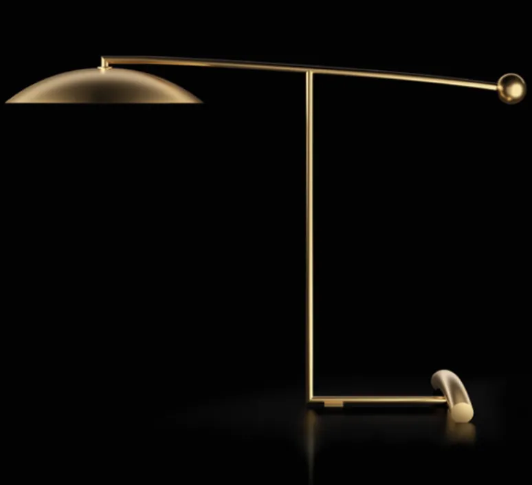 Lampe*Lumen Center Italia Lampe à poser, Orbit, , LED, dim, 3000k, 1480 lm, L56cm, H84cm - laiton satiné