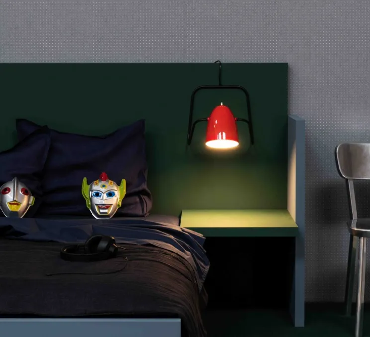 Lampe à poser ou applique murale, M3, Michel Mortier, rouge vermillon, L30,7cm, H33,8cm - Sammode